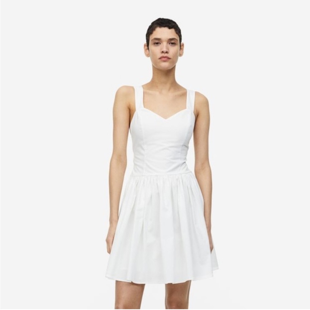 H&M White Mini Dress with Tie Detail